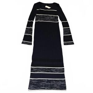 Ann Taylor Long Sleeve Ribbed Knit Dress Stripe Navy Black White NWT Size XS